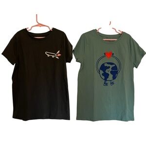 CAT & JACK Lot of Two Girls Grey and Green Graphic T-Shirts Size 10/12 NWOT